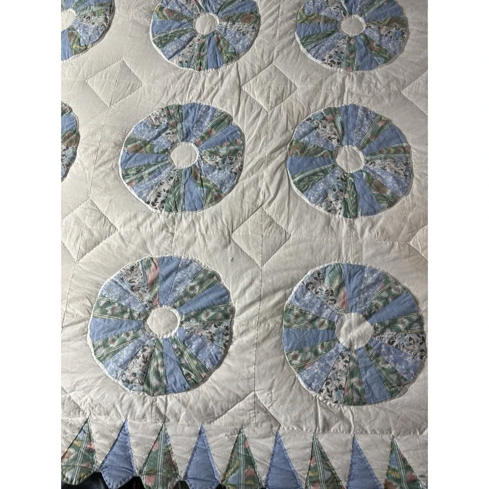 Blue Floral Dresden Plate Quilt Vintage‎ Handmade Patchwork 80x80 Full/Queen